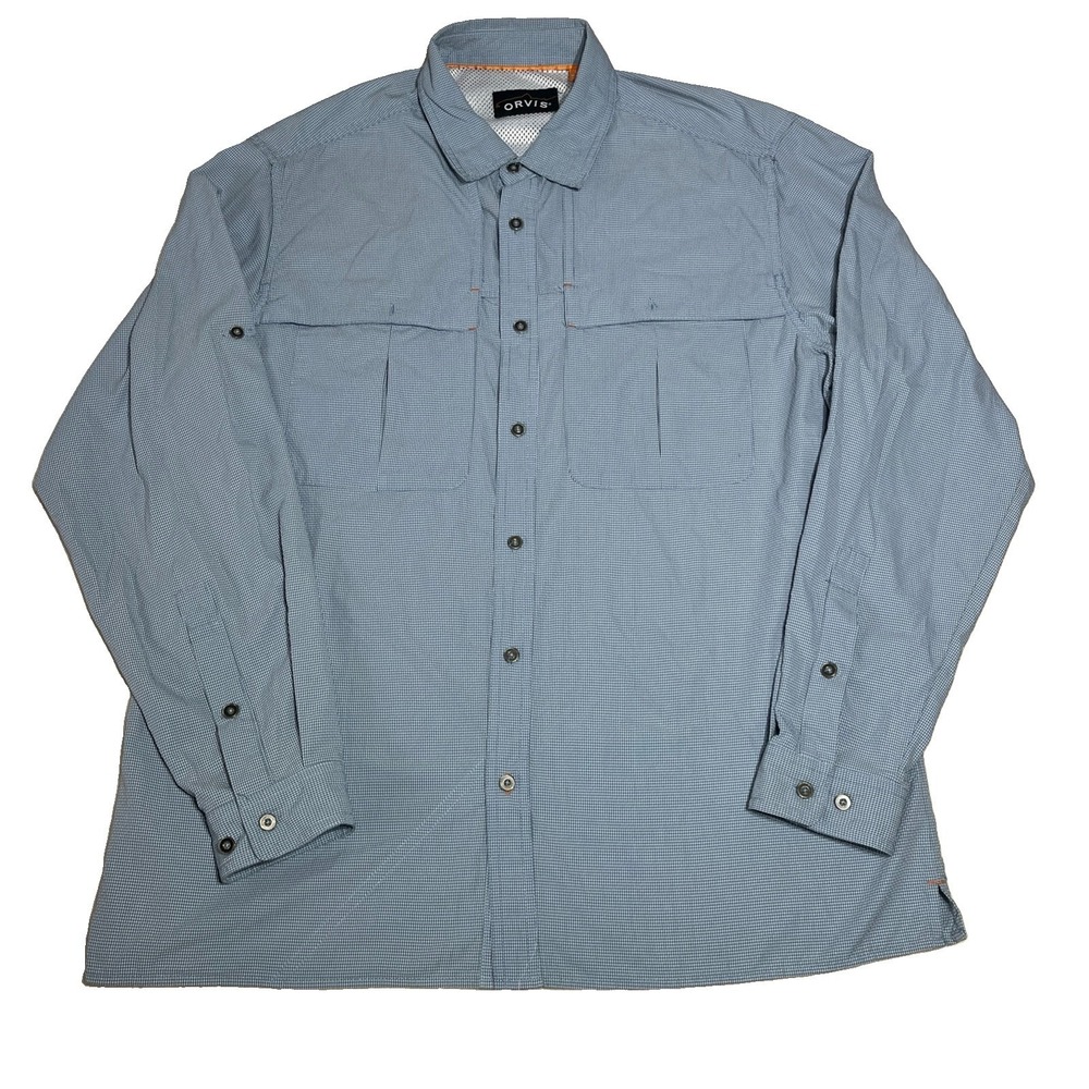 Orvis Fishing Seersucker Roll Tab Sleeve Vented Outdoor Shirt Active Fit Mens LG